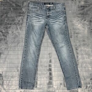 Rude Mens Skinny Jeans 32 Medium Wash Blue Denim HTM1816-14 Whiskered Stretch